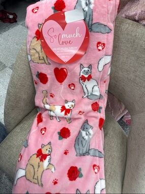 So Much Love Pink Cat Velvet Plush Throw